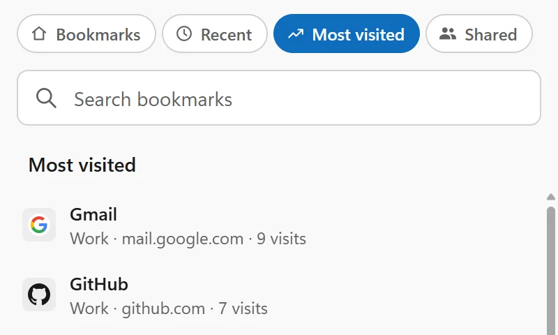The “Most visited” page, one tap away under the logo